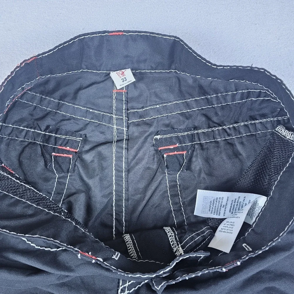 True Religion Boardshorts Mens 33 Black Flap Pockets Swim Surf Trunks 10